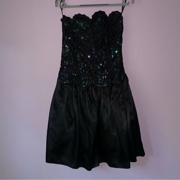 Gunne Sax Size 7 Formal Dress Strapless Black Sequin - Picture 1 of 7